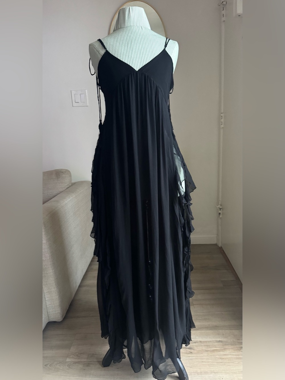 Indah Black 100% Silk Maxi Dress Cover Up XS Bali